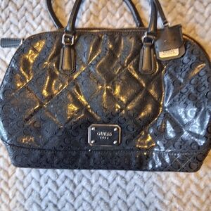 GUESS Shiny Black Embossed Satchel